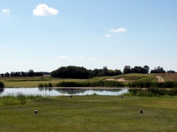 A view from the tee box at number 17 at Whitetail Crossing Golf Club in Mundare. Golfers are up against water, sand, elevation and more on this par 5 hole.